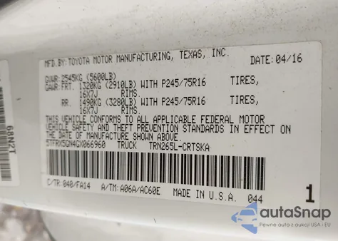 2016 Toyota Tacoma Sr from USA, damaged, VIN 5TFRX5GN4GX066960